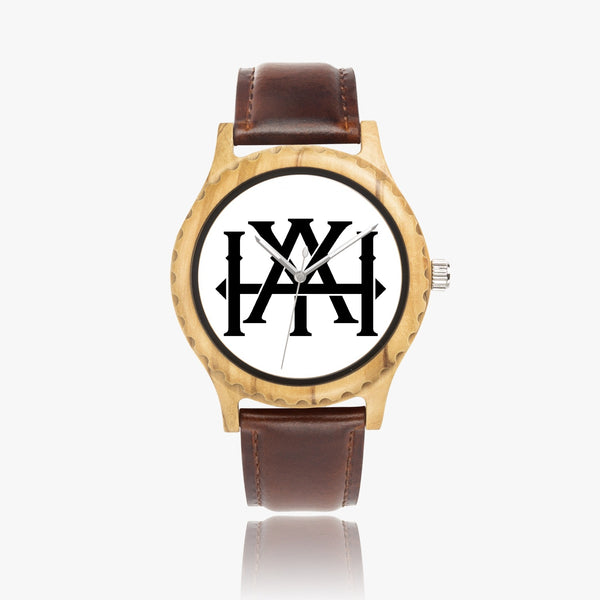 Monogram Italian Olive Lumber Wooden Watch - Leather Strap