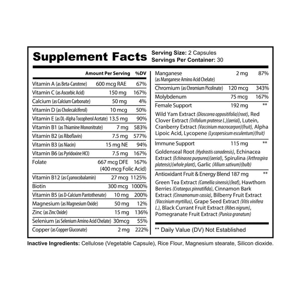 Y.A.H. Wellness Multivitamin for Women Supplement (60 Capsules)
