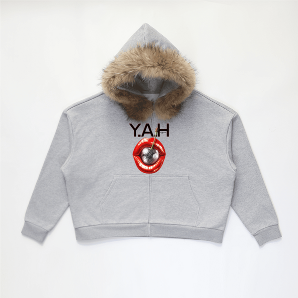 Disco Kiss Fur-Trim Zip-Up Hoodie