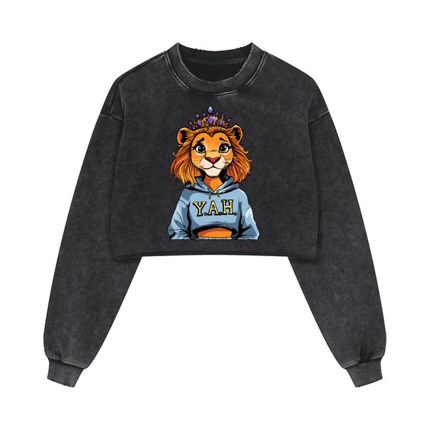 "Stay Fierce Queen"  Washed Distressed Cropped Oversized Sweatshirt