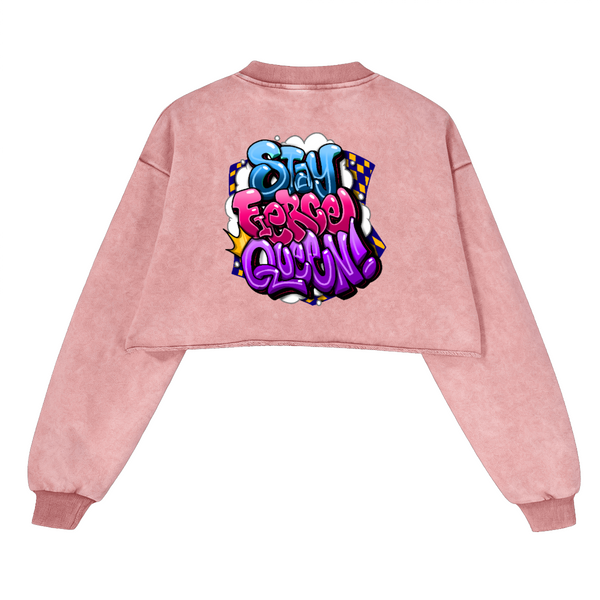 "Stay Fierce Queen"  Washed Distressed Cropped Oversized Sweatshirt