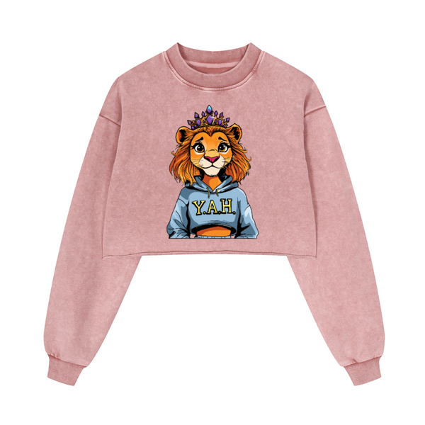 "Stay Fierce Queen"  Washed Distressed Cropped Oversized Sweatshirt