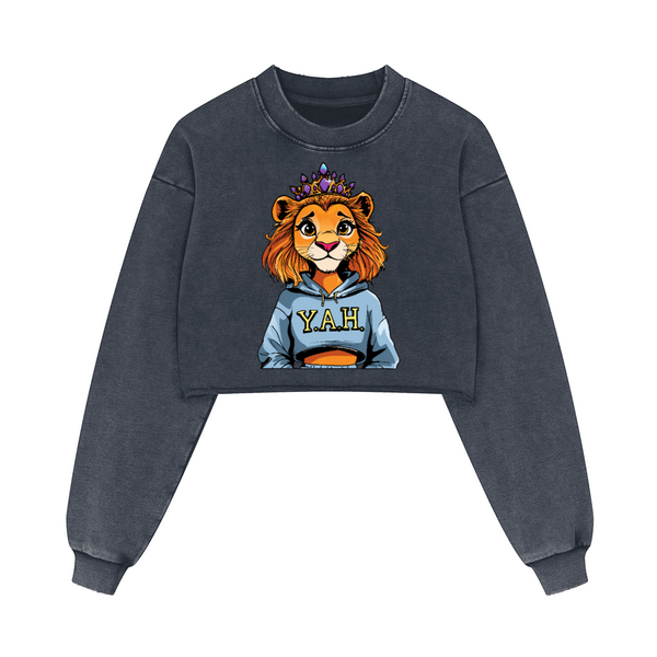 "Stay Fierce Queen"  Washed Distressed Cropped Oversized Sweatshirt
