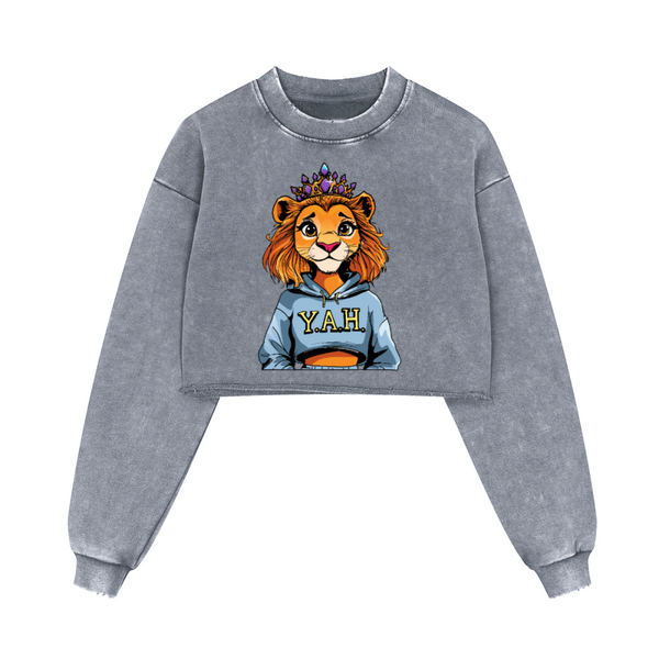 "Stay Fierce Queen"  Washed Distressed Cropped Oversized Sweatshirt