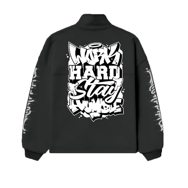 "Work Hard Stay Humble" Unisex Stand-Up Collar Half-Zip Panelled Sweatshirt