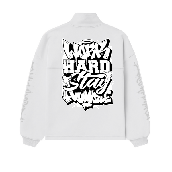 "Work Hard Stay Humble" Unisex Stand-Up Collar Half-Zip Panelled Sweatshirt