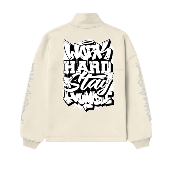 "Work Hard Stay Humble" Unisex Stand-Up Collar Half-Zip Panelled Sweatshirt