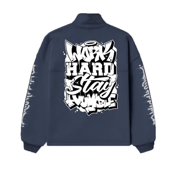 "Work Hard Stay Humble" Unisex Stand-Up Collar Half-Zip Panelled Sweatshirt