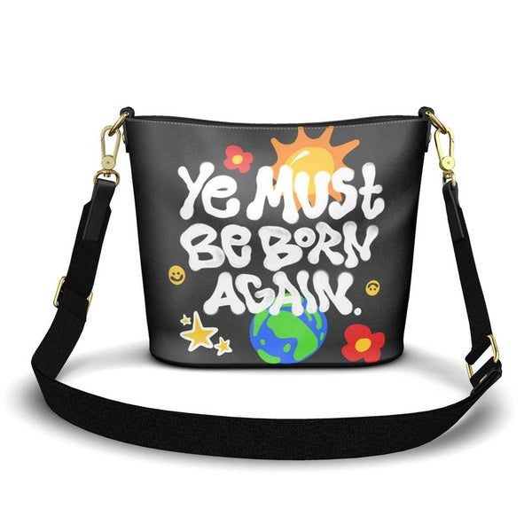 " Be Born Again" Penzance Large Leather Bucket Tote