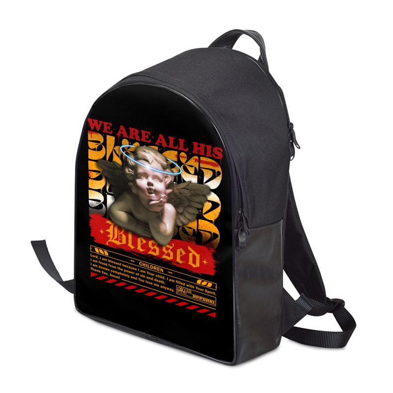 "We Are All His Blessed Children" Leather & Canvas Backpack