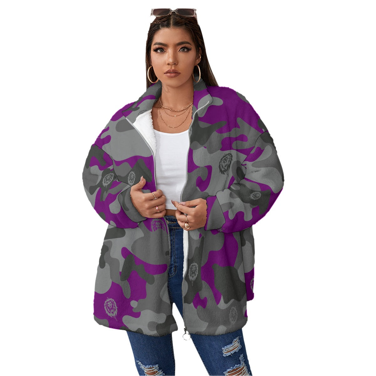 Purple Camo Women's Borg Fleece  Coat