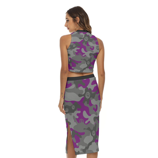 Purple Camo Women's Tank Top & Split High Skirt Set