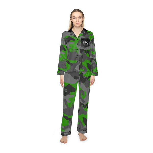 Green Camo Women's Satin Pajamas