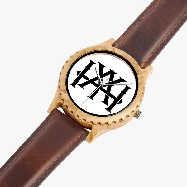 Monogram Italian Olive Lumber Wooden Watch - Leather Strap
