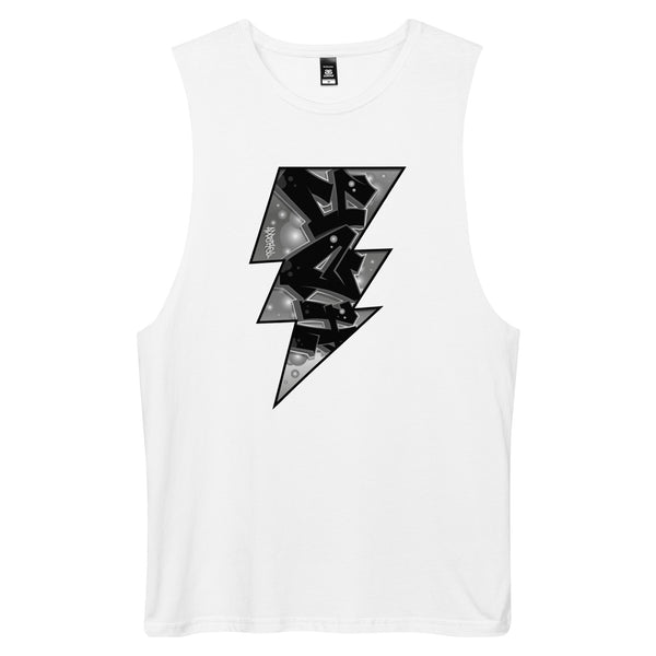 Gray Lightning Tag Men’s Drop Arm Tank Top