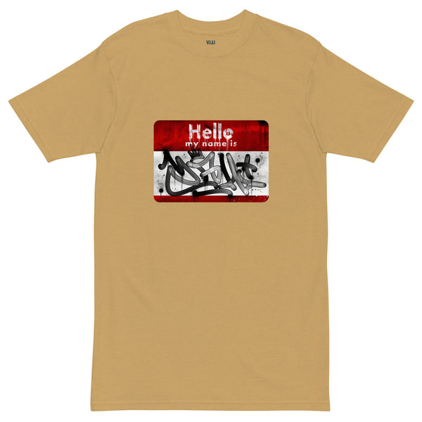 "Hello My Name Is" (With A Squeeze Marker Tag)  Men’s Premium Heavyweight Tee